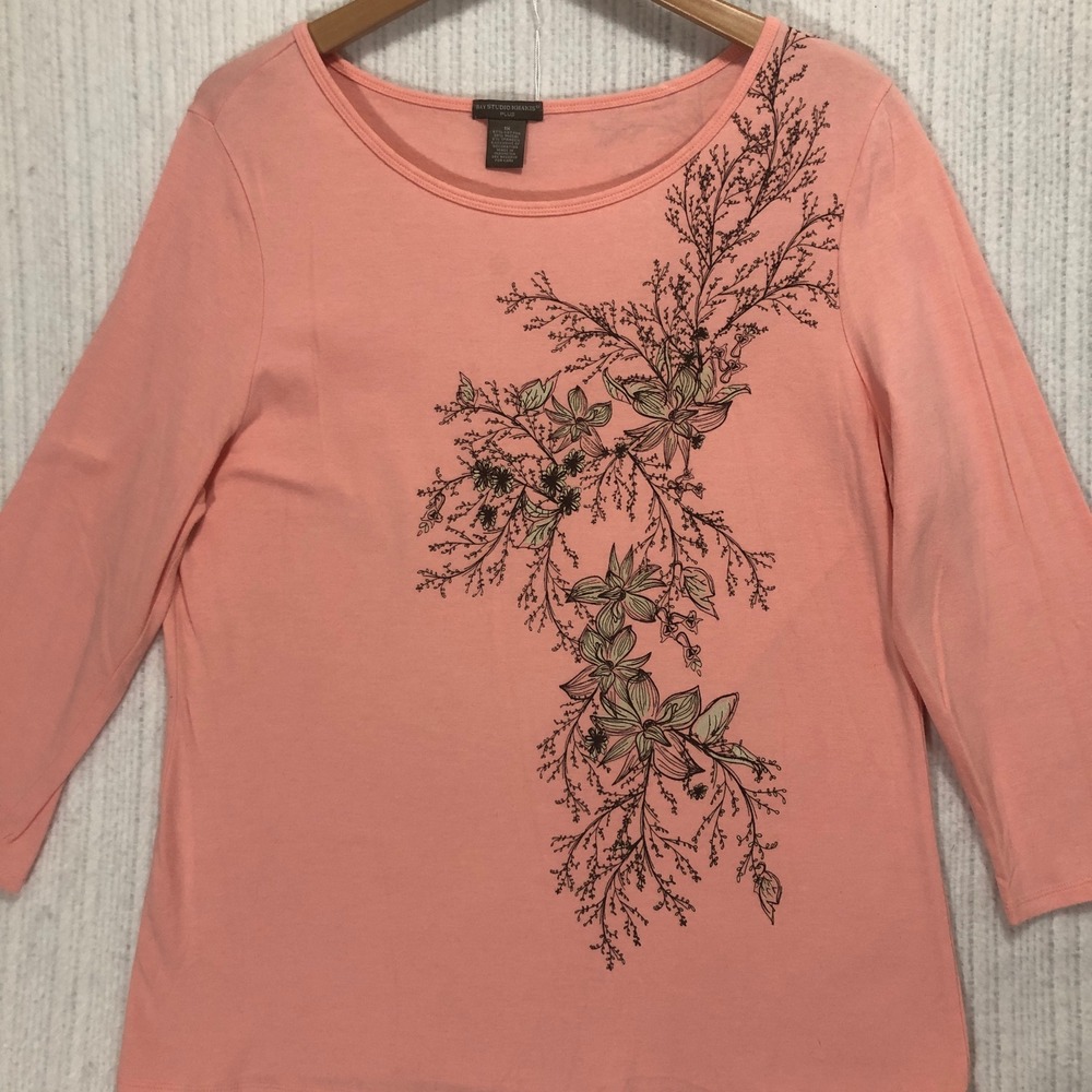 Bay Studio Khakis Floral Print Top 3/4 Sleeve Casual Blouse Plus Size 1X